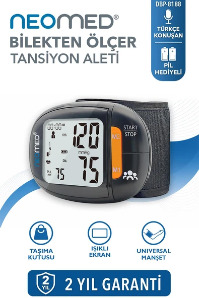 DBP-8188 Rahatsız Etmeyen Konuşma Seviyesi Türkçe Konuşan Hafızalı İnce Tasarım Bilekten Dijital Tam Otomatik Tansiyon Aleti ürün görseli 1