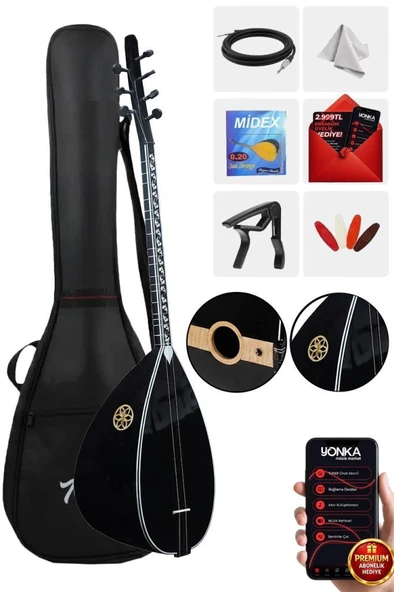 Yonka B-145K Kısa Sap Ceviz Ağacı Siyah İnci Kaliteli Gürgen Sap Saz Bağlama Seti ürün görseli 1