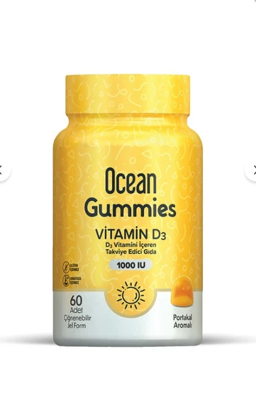 Orzax Ocean Gummies Vitamin D3 1000 IU D3 Vitamini İçeren Takviye Edici Gıda 60 Adet ürün görseli 1