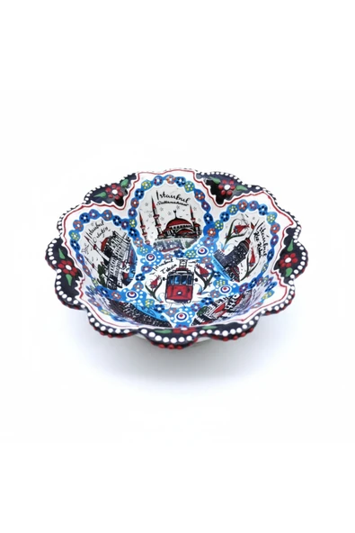 sharp&art İSTANBUL DESENLİ EL İŞLEMESİ ÖZEL ÇİNİ KASE, 2 FARKLI RENK SEÇENEĞİ, 17 CM Mavi ürün görseli 1