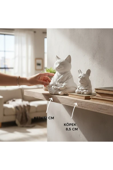sharp&art Yoga Yapan Kedi ve Köpek Dekoratif Heykel Beyaz - Dekoratif Set ürün görseli 1