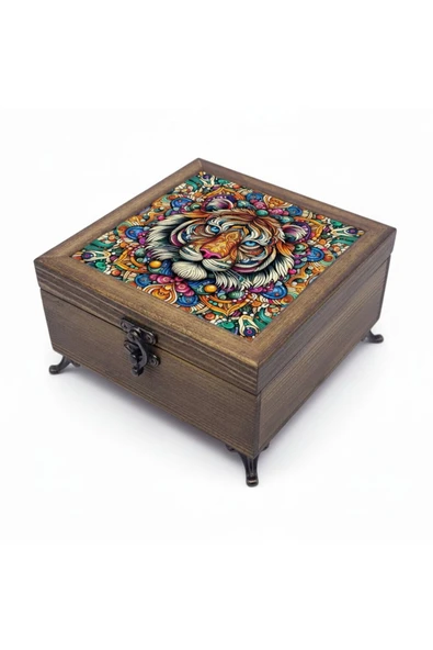 sharp&art AHŞAP TAKI VE ANAHTAR SAKLAMA KUTULARI, SERAMİK KARO VE KADİFE ASTARLI 50 FARKLI DESEN SEÇENEĞİ Çok Renkli - Model 9 ürün görseli 1