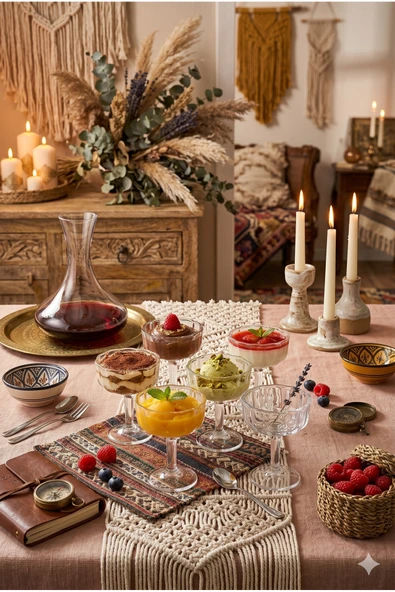 Bohem Ayaklı Tatlı Kasesi Ve Dondurmalık Şık Sunum Kadehi Çeyizlik Vintage Dekoratif Çok Amaçlı Kupa ürün görseli 1