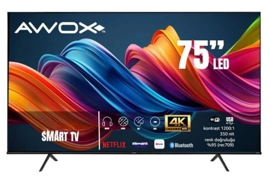 Awox B227500 4K Ultra HD 75" 190 Ekran Uydu Alıcılı Smart LED TV ürün görseli 1
