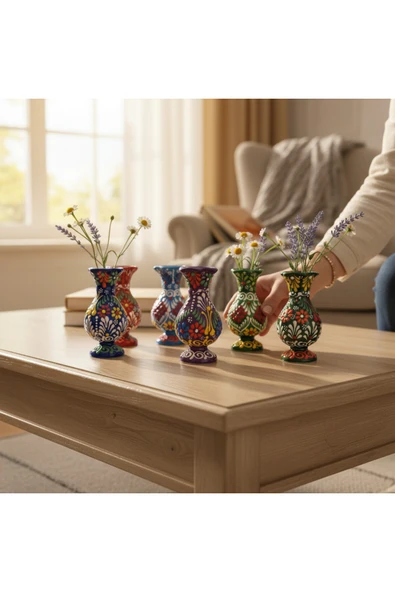 sharp&art El Yapımı Mini Çini Vazo Seti, 6 Farklı Renk, 10 cm Çok Renkli ürün görseli 1