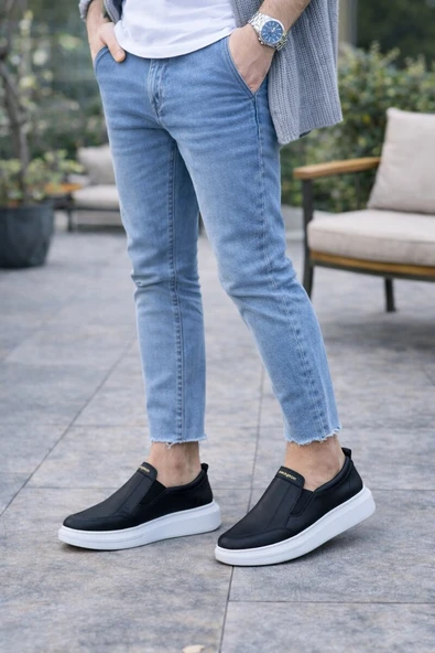 JET-049 Ease Bağcıksız Erkek Günlük Cilt Spor Sneaker Ayakkabı CBT - Siyah ürün görseli 1