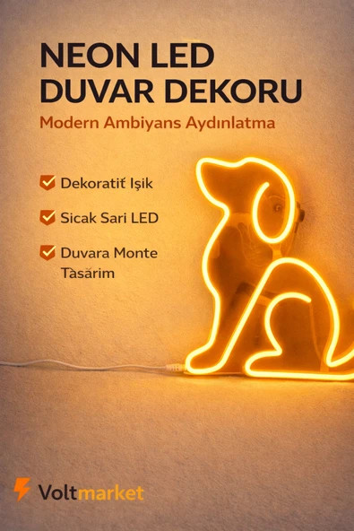 VOLTMARKET Neon Köpek LED Duvar Lambası Dekoratif Ambiyans Işığı Sıcak Sarı Neon Oda Cafe Dekoru ürün görseli 1