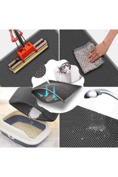 Gri Büyük Boy Elekli Kedi Tuvalet Önü Paspası 90x60cm ürün görseli 1