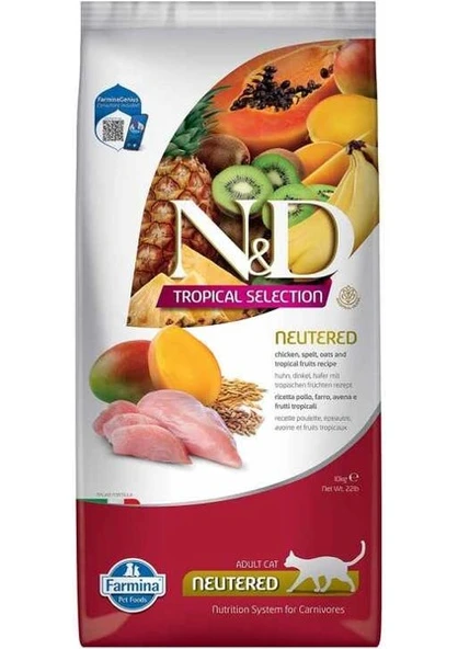 N&d Tropical Selection Düşük Tahıllı Tavuklu ve Tropikal Meyveli Kısırlaştırılmış Kedi Maması 10KG ürün görseli 1