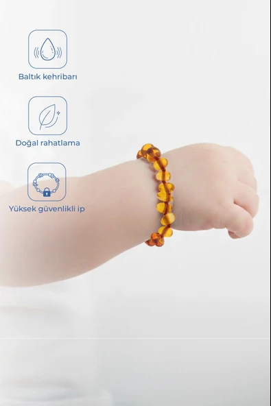 Babyjem Orjinal Sertifikalı Kehribar Bebek Bilekliği Koyu Bal ürün görseli 1