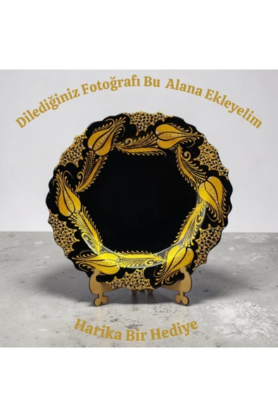 sharp&art İsme Özel yada Dilediğiniz Fotoğrafa Özel Çini Tabak, Altın Yaldız ile Harika Hediye Fikri , 30 cm çap Siyah - Fotoğraf için ürün görseli 1