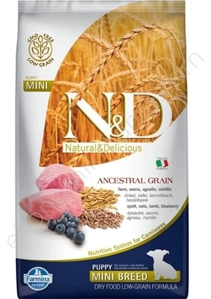 N&D Ancestral Grain Mini Puppy Düşük Tahıllı Kuzulu ve Yaban Mersinli 2,5 kg Tam Mama ürün görseli 1