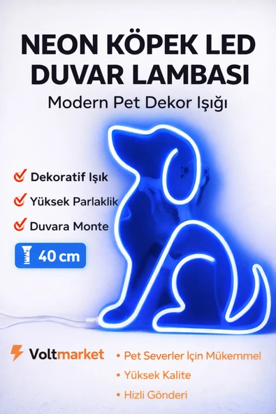 VOLTMARKET Neon Köpek LED Duvar Lambası Dekoratif Ambiyans Işığı Sıcak Sarı Neon Oda Cafe Dekoru ürün görseli 1