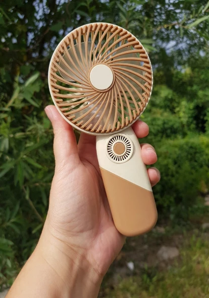 USB Şarjlı Mini El Fanı Taşınabilir Vantilatör 3 Kademeli Sessiz Fan Telefon Tutuculu Kahverengi ürün görseli 1