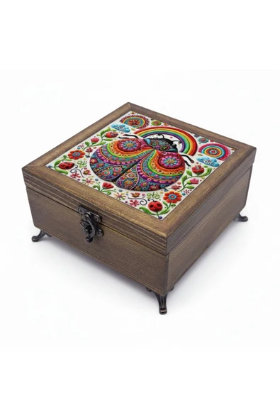 sharp&art AHŞAP TAKI VE ANAHTAR SAKLAMA KUTULARI, SERAMİK KARO VE KADİFE ASTARLI 50 FARKLI DESEN SEÇENEĞİ Çok Renkli - Model 43 ürün görseli 1