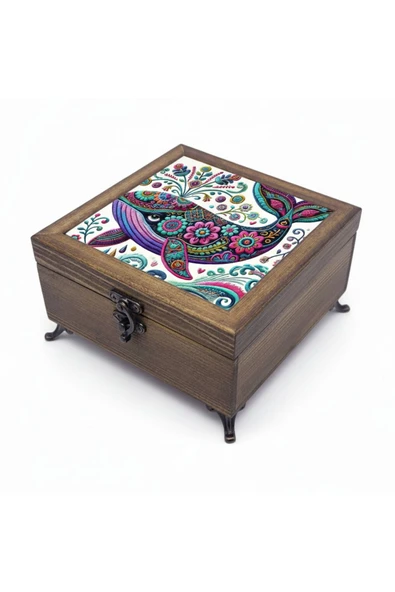 sharp&art AHŞAP TAKI VE ANAHTAR SAKLAMA KUTULARI, SERAMİK KARO VE KADİFE ASTARLI 50 FARKLI DESEN SEÇENEĞİ Çok Renkli - Model 24 ürün görseli 1