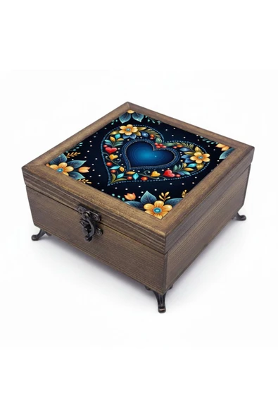 sharp&art AHŞAP TAKI VE ANAHTAR SAKLAMA KUTULARI, SERAMİK KARO VE KADİFE ASTARLI 50 FARKLI DESEN SEÇENEĞİ Çok Renkli - Model 4 ürün görseli 1