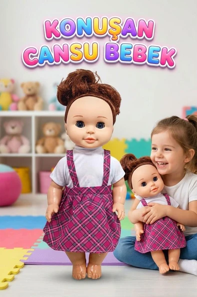 Konuşan Cansu Bebek! Sesli Pilli 40cm Gözleri Açılıp Kapanan Sevimli Elbiseli Oyuncak Bebek ürün görseli 1