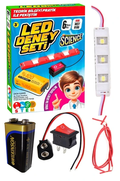Led Deney Seti 1 Paket Basit Elektrik Devresi 9 Volt Pil Beyaz Led Işık Anahtar 9 Volt Pil Yatağı ürün görseli 1