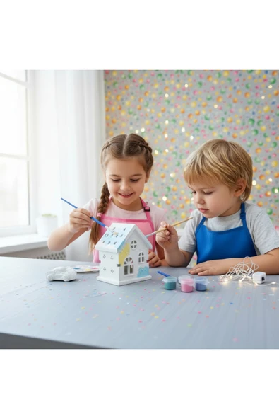 sharp&art BOYAMA ve PARÇALARI BİRLEŞTİRME, IŞIKLARI YANAN EV VE ARABA BOYAMA SETİ, ANNE-ÇOCUK ETKİNLİĞİ ürün görseli 1