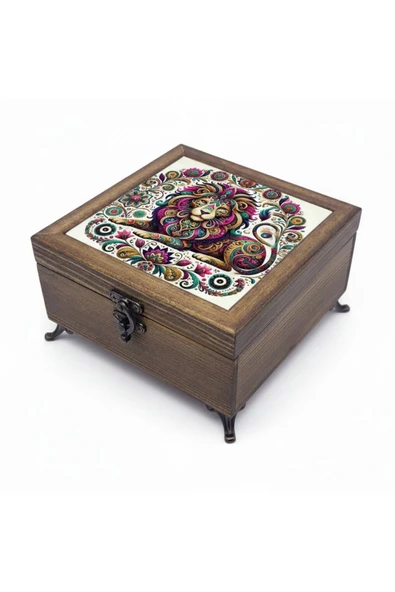 sharp&art AHŞAP TAKI VE ANAHTAR SAKLAMA KUTULARI, SERAMİK KARO VE KADİFE ASTARLI 50 FARKLI DESEN SEÇENEĞİ Çok Renkli - Model 45 ürün görseli 1