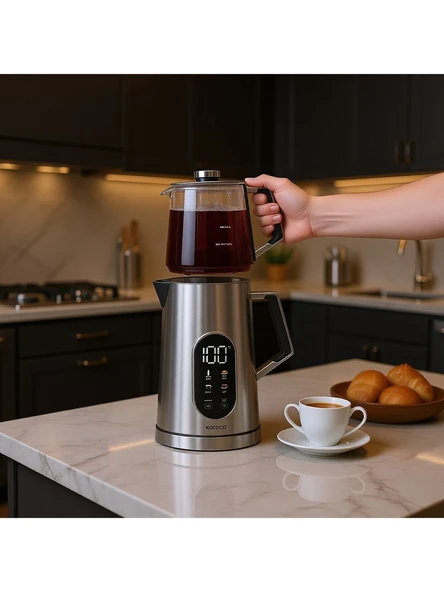 Karaca Cool Touch 1503 Inox Çay Makinesi 1 lt Cam Demlik ve 1,7 lt Paslanmaz Çelik Su Isıtıcı ürün görseli 1