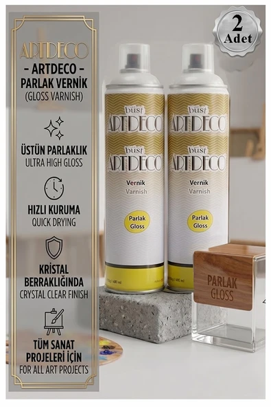 Parlak Vernik 400 ml Sprey 2 Adet Artdeco Kalıcı Şeffaf Koruma İç ve Dış Mekan Akrilik Çizilmeye Karşı Dayanıklı Kalıcı ürün görseli 1