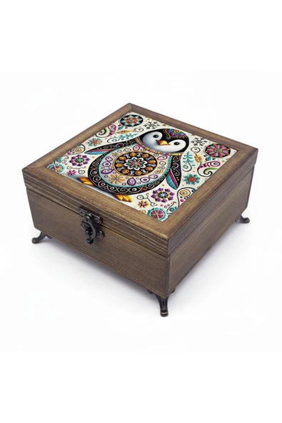 sharp&art AHŞAP TAKI VE ANAHTAR SAKLAMA KUTULARI, SERAMİK KARO VE KADİFE ASTARLI 50 FARKLI DESEN SEÇENEĞİ Çok Renkli - Model 25 ürün görseli 1