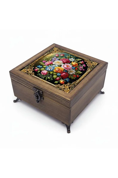 sharp&art AHŞAP TAKI VE ANAHTAR SAKLAMA KUTULARI, SERAMİK KARO VE KADİFE ASTARLI 50 FARKLI DESEN SEÇENEĞİ Çok Renkli - Model 10 ürün görseli 1