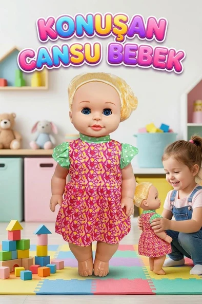 Konuşan Cansu Bebek! Sesli Pilli 40cm Gözleri Açılıp Kapanan Sevimli Elbiseli Oyuncak Bebek ürün görseli 1
