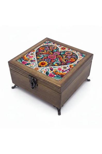 sharp&art AHŞAP TAKI VE ANAHTAR SAKLAMA KUTULARI, SERAMİK KARO VE KADİFE ASTARLI 50 FARKLI DESEN SEÇENEĞİ Çok Renkli - Model 1 ürün görseli 1