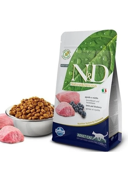 N&D Nd Tahılsız Kuzu Etli Yaban Mersinli Yetişkin Kedi Maması 1,5 kg ürün görseli 1
