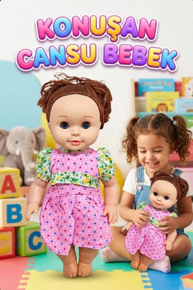 Konuşan Cansu Bebek! Sesli Pilli 40cm Gözleri Açılıp Kapanan Sevimli Elbiseli Oyuncak Bebek ürün görseli 1