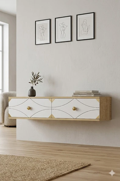 TDA1297DBG ALFA Dresuar , Antre Hol Rafı Safirmeşe-Beyaz-Gold 120cm ürün görseli 1