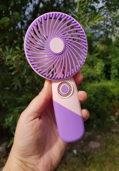 USB Şarjlı Mini El Fanı Taşınabilir Vantilatör 3 Kademeli Sessiz Fan Telefon Tutuculu Mor ürün görseli 1