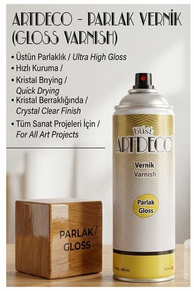 Parlak Vernik 400 ml Sprey 1 Adet Artdeco Kalıcı Şeffaf Koruma İç ve Dış Mekan Akrilik Çizilmeye Karşı Dayanıklı Kalıcı ürün görseli 1