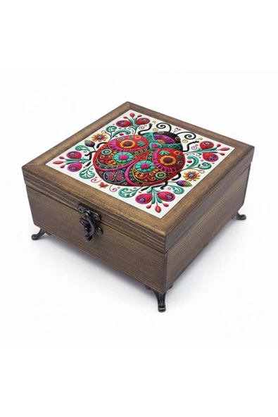 sharp&art AHŞAP TAKI VE ANAHTAR SAKLAMA KUTULARI, SERAMİK KARO VE KADİFE ASTARLI 50 FARKLI DESEN SEÇENEĞİ Çok Renkli - Model 11 ürün görseli 1