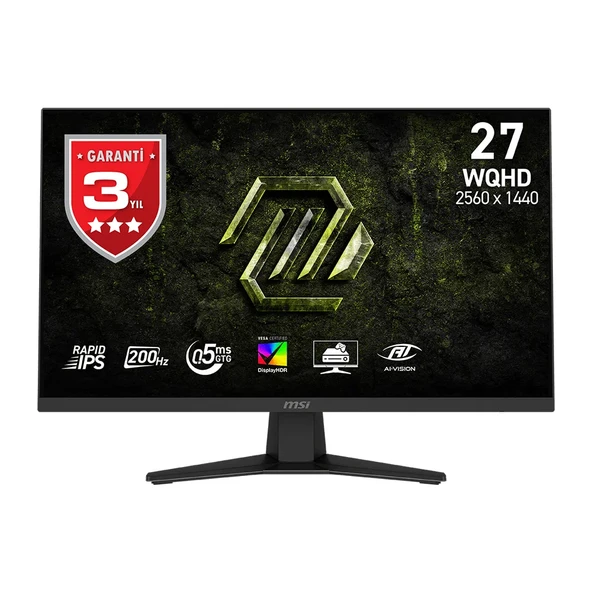 MSI MAG 274QF E20 27 2560x1440 WQHD 200Hz 0.5ms HDMI DP Vesa Display HDR 400 AMD FreeSync Premium Rapid IPS Gaming Monitör ürün görseli 1