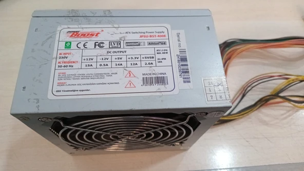 400W BOOST JPSU-BST-400E POWER SUPPLY (KULLANILMIŞ-SORUNSUZ-TEMİZ) ürün görseli 1