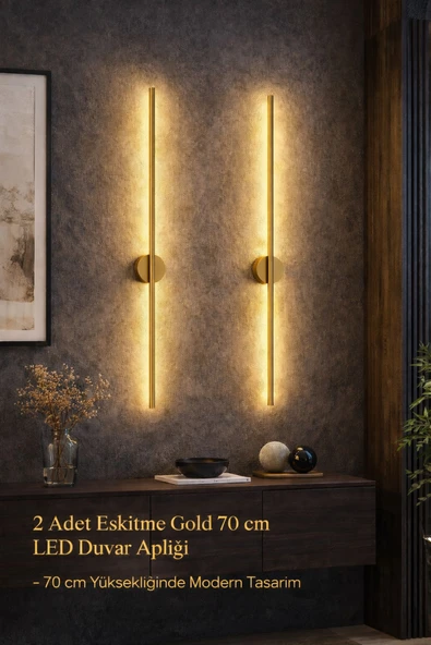 LUMINALED Eskitme Gold 70 cm Aplik –( 2’li Set )| Pilli Tak-Çalıştır ürün görseli 1