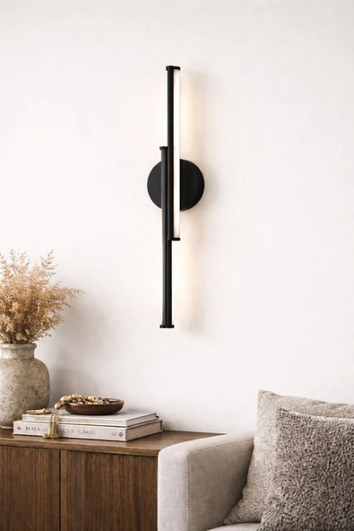 VOLTMARKET Modern LED Aplik 3 Renk Işıklı Siyah Duvar Lambası Elektrikli Dekoratif Aydınlatma 60 CM ürün görseli 1
