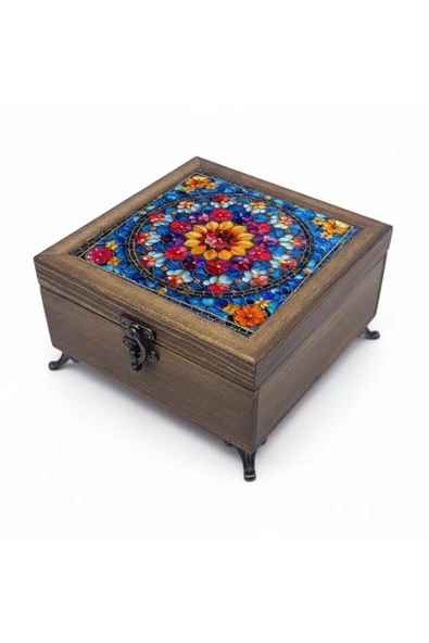 sharp&art AHŞAP TAKI VE ANAHTAR SAKLAMA KUTULARI, SERAMİK KARO VE KADİFE ASTARLI 50 FARKLI DESEN SEÇENEĞİ Çok Renkli - Model 15 ürün görseli 1
