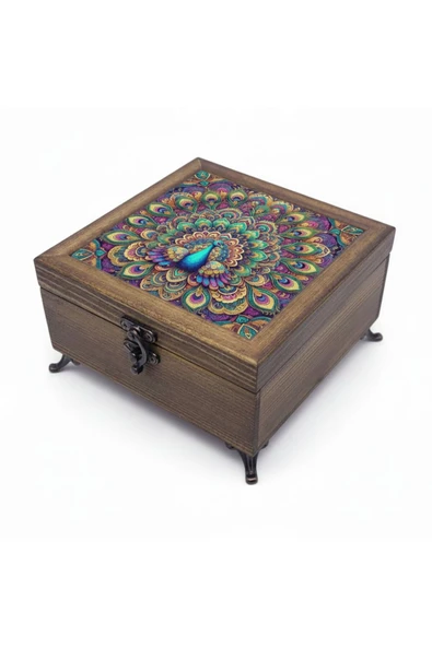 sharp&art AHŞAP TAKI VE ANAHTAR SAKLAMA KUTULARI, SERAMİK KARO VE KADİFE ASTARLI 50 FARKLI DESEN SEÇENEĞİ Çok Renkli - Model 17 ürün görseli 1