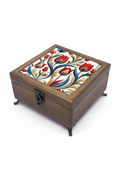 sharp&art AHŞAP TAKI VE ANAHTAR SAKLAMA KUTULARI, SERAMİK KARO VE KADİFE ASTARLI 50 FARKLI DESEN SEÇENEĞİ Çok Renkli - Model 16 ürün görseli 1