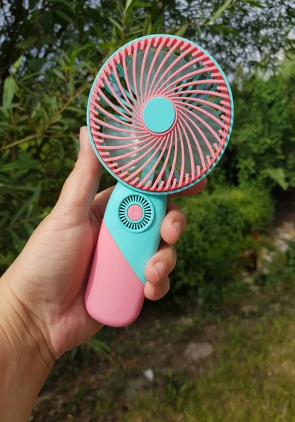 USB Şarjlı Mini El Fanı Taşınabilir Vantilatör 3 Kademeli Sessiz Fan Telefon Tutuculu Pembe ürün görseli 1