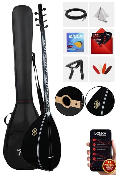 Yonka B-145U Uzun Sap Ceviz Ağacı Siyah Kaliteli Gürgen Sap Saz Bağlama Seti ürün görseli 1