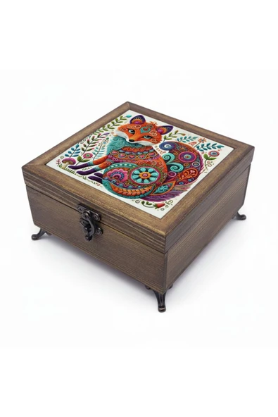 sharp&art AHŞAP TAKI VE ANAHTAR SAKLAMA KUTULARI, SERAMİK KARO VE KADİFE ASTARLI 50 FARKLI DESEN SEÇENEĞİ Çok Renkli - Model 12 ürün görseli 1