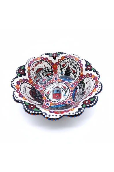 sharp&art İSTANBUL DESENLİ EL İŞLEMESİ ÖZEL ÇİNİ KASE, 2 FARKLI RENK SEÇENEĞİ, 17 CM Kırmızı ürün görseli 1