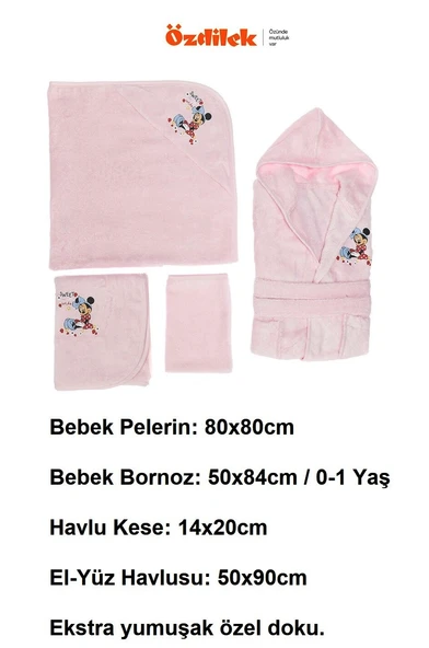 Özdilek Bambu Yenidoğan Bebek Bornoz Seti-Minnie Mouse Pembe ürün görseli 1