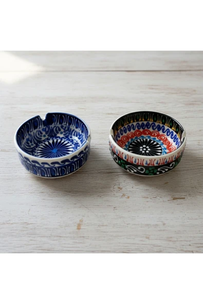sharp&art El İşlemesi 2'li Çini Detay İşçilikli Küllük Seti (8 CM) Çok Renkli ürün görseli 1
